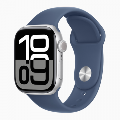 Apple Watch Series 10 GPS, 42mm Silver Aluminum Case with Denim Sport Band - S/M, MWWA3QH/A