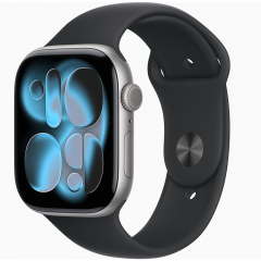 Apple Watch Series 11 GPS, 46mm Серый космос и черный спортивный ремешок - M/L, MEV44 